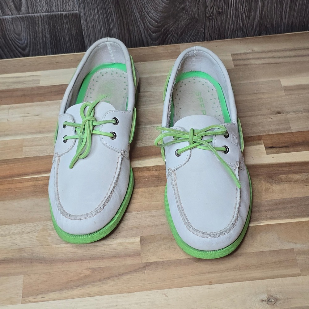 Sperry Authentic Original Boat Shoe 11 White Green Mens Leather
